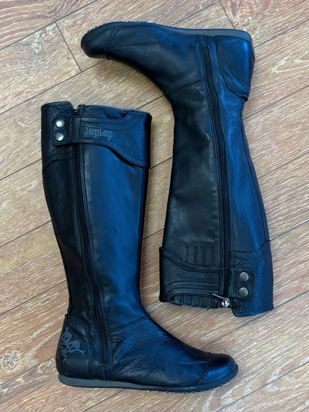Replay Y2K Black Leather Knee-High Boots - Sz 7.5